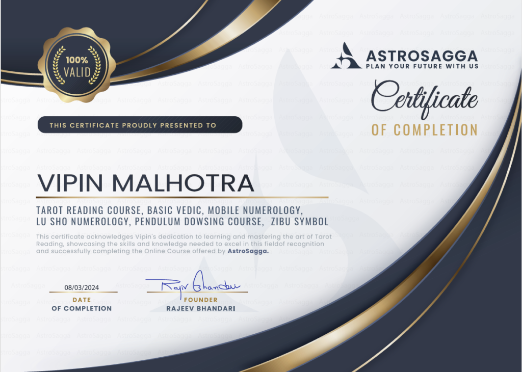 Vipin malhotra astrosagga certificate