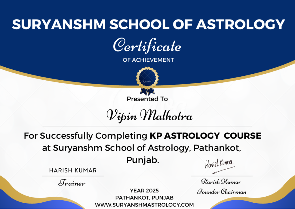 Vipin malhotra - suryanshm astrology certificate